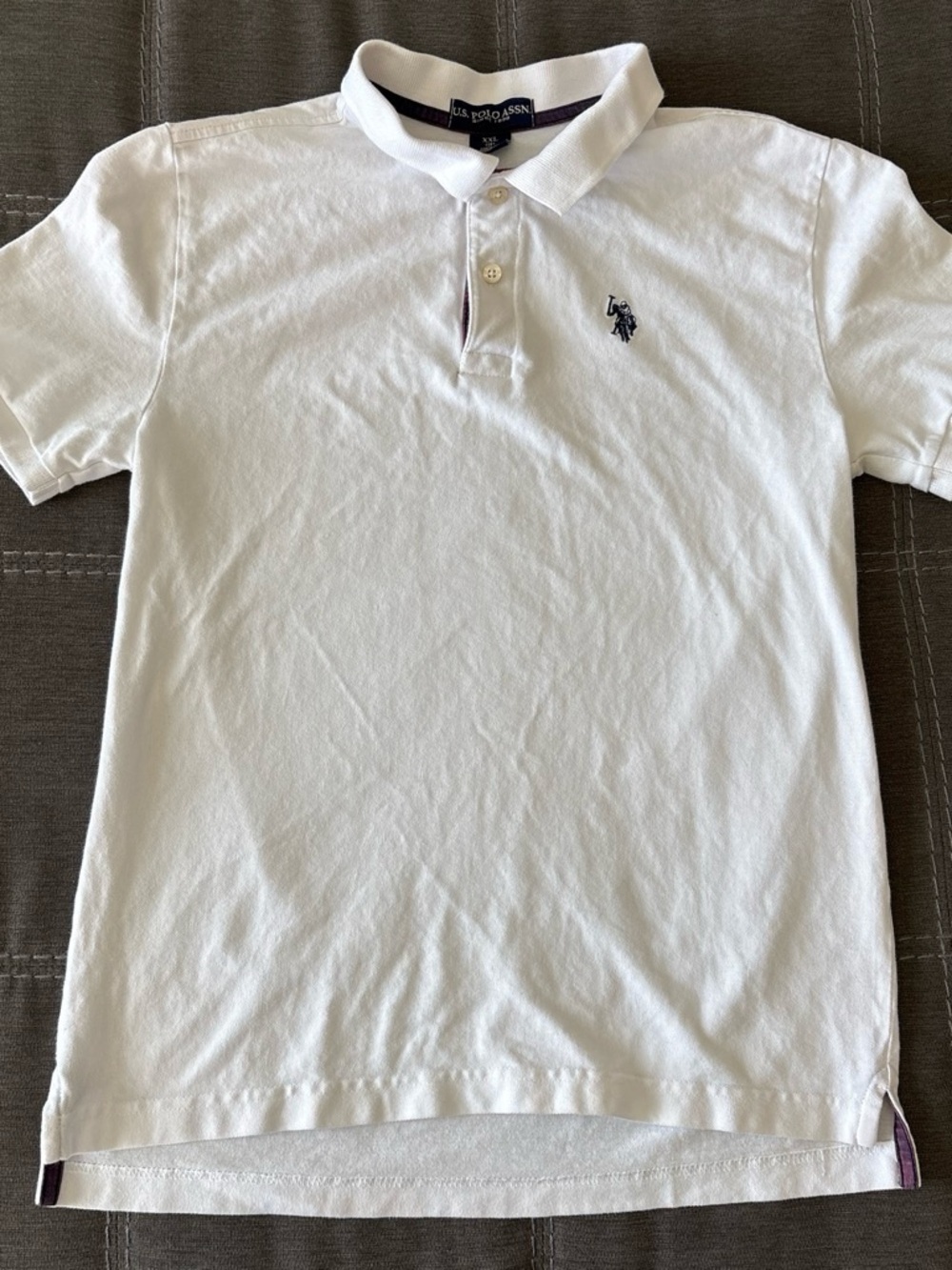 U.S. Polo Assn. boys White Polo with Navy Label and Burgundy Trim.XXL